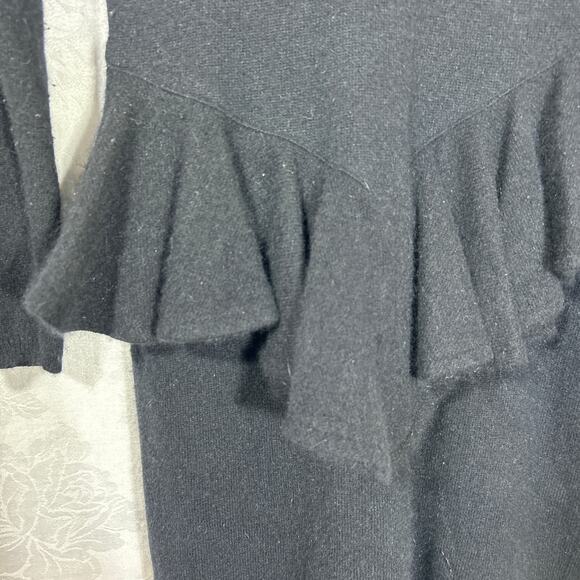 Vintage Sweater Dress 4 PETITE Black Ruffle Lace Lambswool Angora Ambria - Picture 4 of 12
